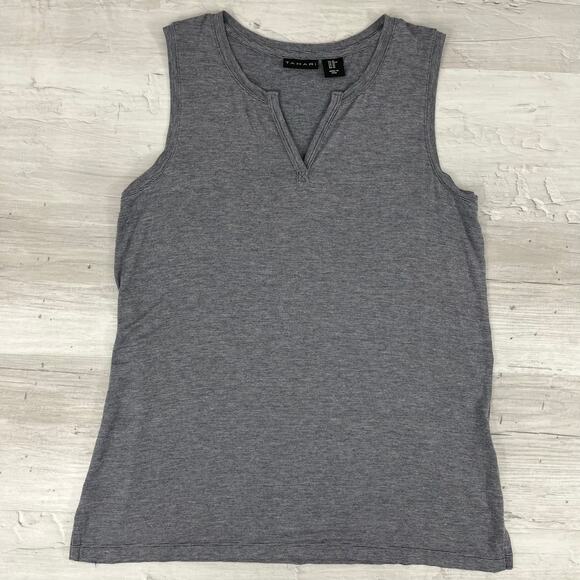 Tahari Gray Sleeveless V-Neck Lightweight Side Slit Blouse Shirt Medium - Picture 1 of 8